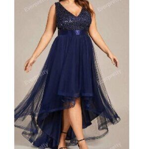 Ever Pretty Midnight Navy Sequin High-Low Evening Dress SZ 22